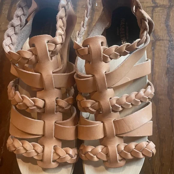 Swedish Hasbeens Brown Leather Braided Sandals - Picture 1 of 5